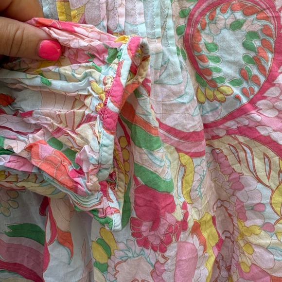 Talbots Womens XL Blouse Pink Yellow Floral Paisley Pintuck Cotton Split Neck - Picture 6 of 9